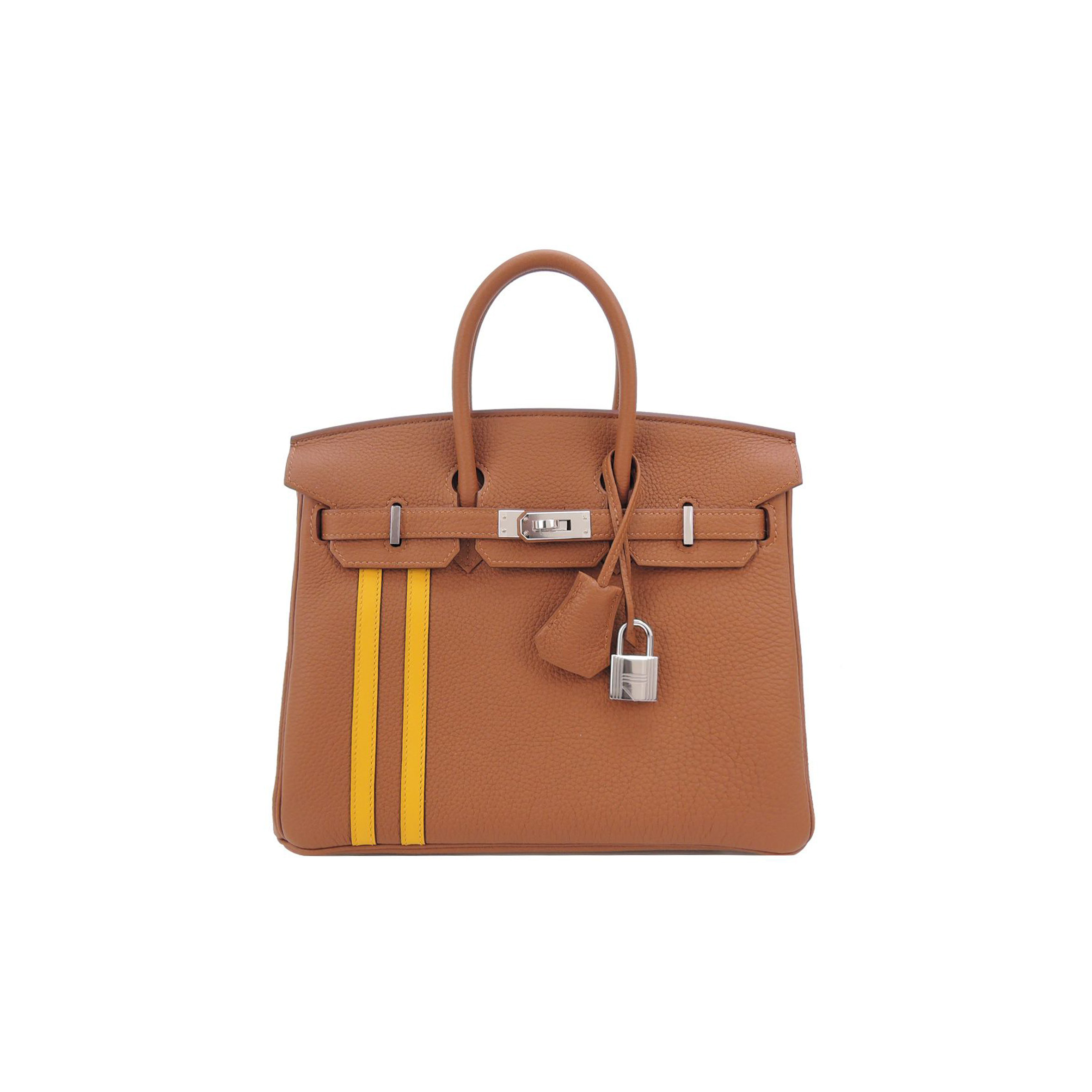 HERMES BIRKIN 25 TOGO LEATHER GOLDEN BROWN AMBER YELLOW SILVER BUCKLE BAG 1826222107982 (25*20*13cm)